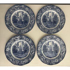 Lot of 4 Liberty Blue Plates Ironstone Independence Hall Made in England 10"